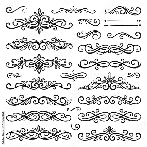 A collection of hand drawn vintage style decorative flourishes
