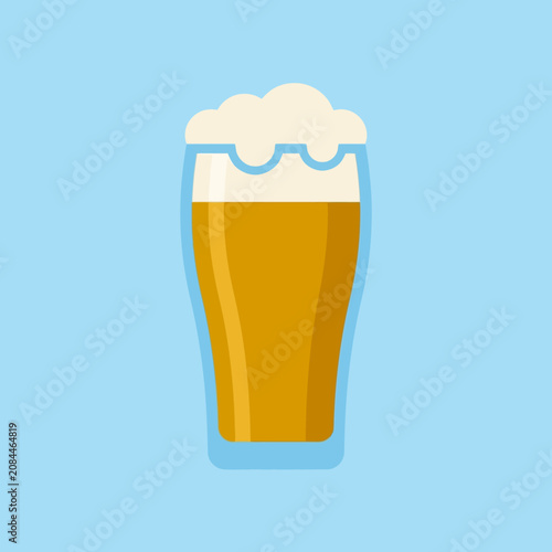 A flat vector illustration of a cold beer glass with foam