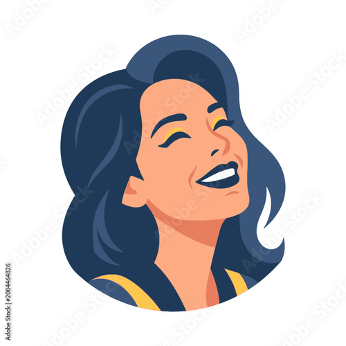 A stylized illustration of a woman laughing with joy