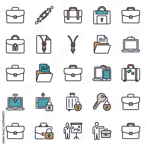 Set of business and security icons in flat design style
