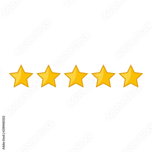 Five yellow stars representing a top rating on white background