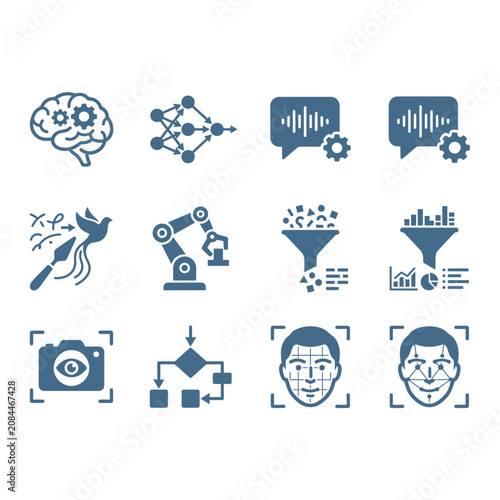 A set of blue icons representing modern artificial intelligence technology