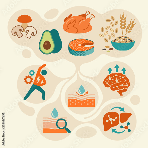Infographic showing healthy food benefits on human body organs