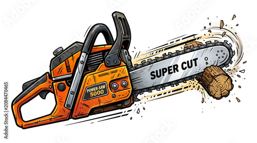 Cartoon Chainsaw Vector Illustration in Bold Comic Style Isolated on White Background