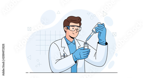 Scientist Conducting Experiment with Pipette and Vial in Modern Laboratory Setting