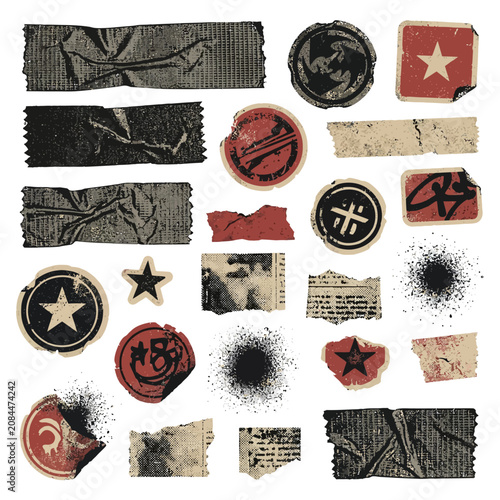 Obraz na plátně A collection of distressed grunge stickers and torn tape