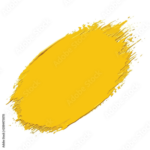 Yellow paint brush stroke vector, vibrant acrylic smear on white background, textured mustard oil paint dab for artistic graphic design elements