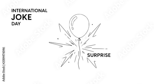 Obraz na plátně International Joke Day Balloon Pop Surprise Minimalist Line Art