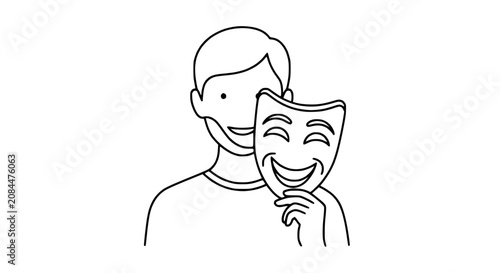 Foto Man Hiding Face Behind Happy Mask