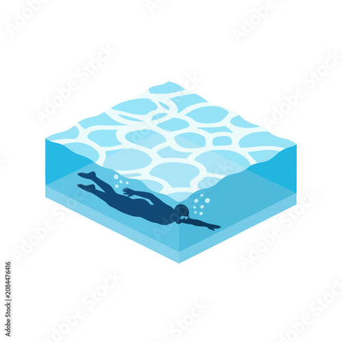 Slika na platnu Scuba diver swimming underwater in ocean depths.