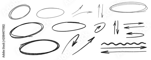 Tableau sur toile arrows circles lines in png imitation of a pencil marker and a marker