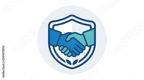 Handshake, shield icon, partnership, security symbol, blue
