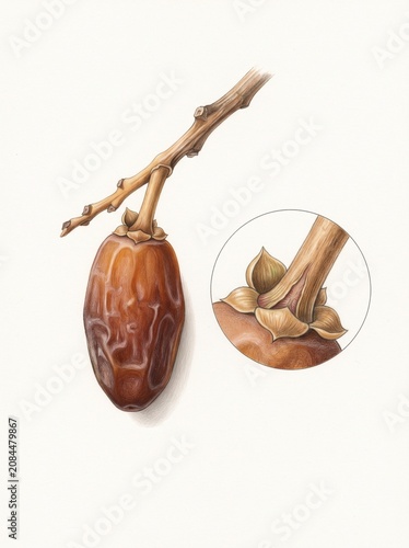 Date Fruit Pedicel Anatomy – Phoenix dactylifera Scientific Botanical Illustration