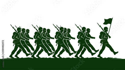 Obraz na plátně Marching Soldiers Silhouette Vector Illustration