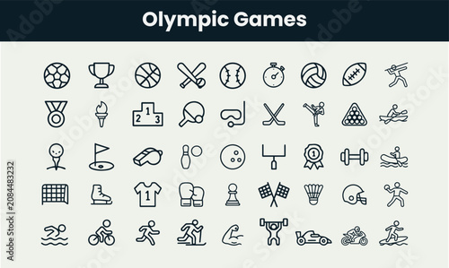 Fotografie Olympic Games Sports Icons Set – Black and White Outline Vector Collection of Co