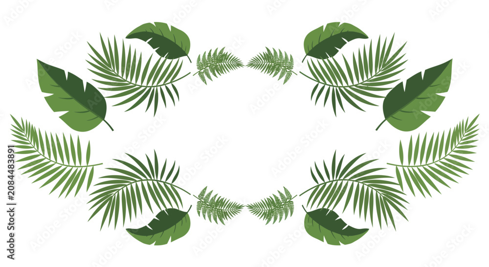 Fototapeta premium Tropical Leaf Wreath Frame - Greenery Border - Organic Design