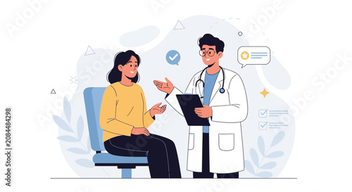 Doctor and Patient Consultation in Modern Flat Illustration Style - Healthcare and Medical Concept