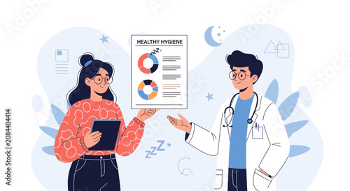 Doctor and Patient Discussing Healthy Hygiene Report with Charts and Data