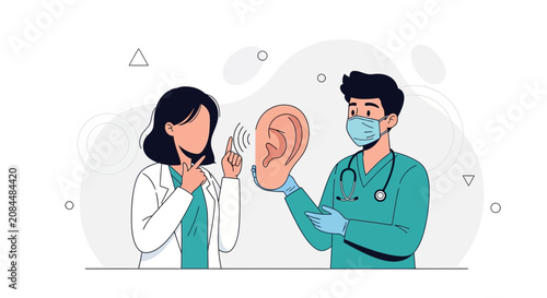 Doctor and Patient Discussing Hearing Health and Ear Anatomy - Medical Illustration