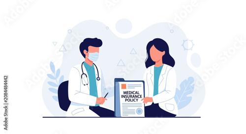 Doctor and Patient Discussing Medical Insurance Policy, Healthcare Concept Illustration