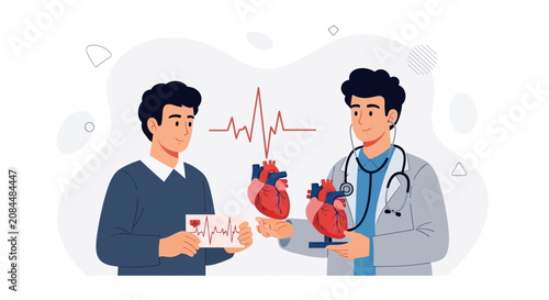 Doctor and Patient Discussing Heart Health with ECG and Heart Models