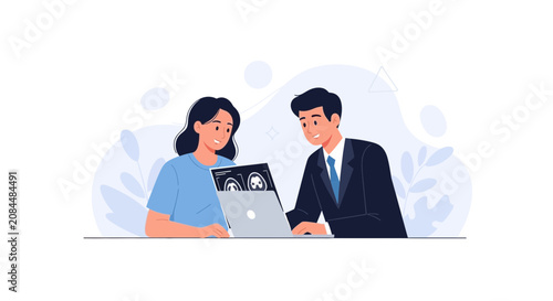 Doctor and Patient Discussing Medical Scan Results on Laptop Screen - Healthcare Consultation