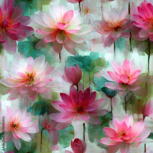 Lotus flower seamless pattern with soft pink and green tones, smooth  design for backgrounds and textiles