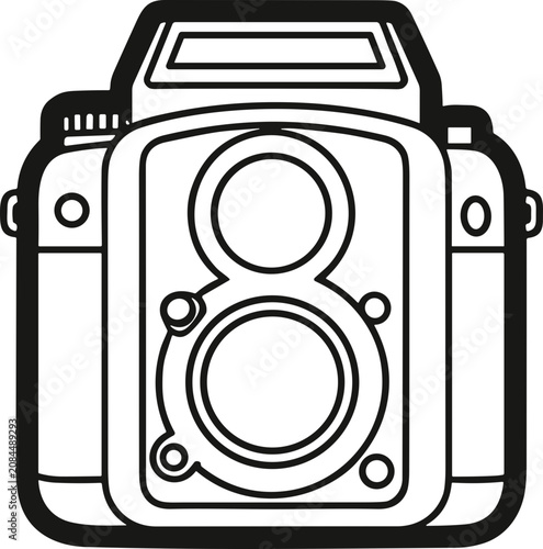 Foto Vintage Twin Lens Reflex Camera Icon, Retro Photography Equipment Line Art