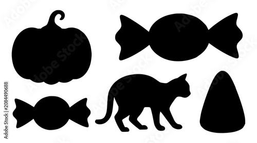 Obraz na płótnie Halloween pumpkin candy cat corn silhouettes on white background for seasonal de