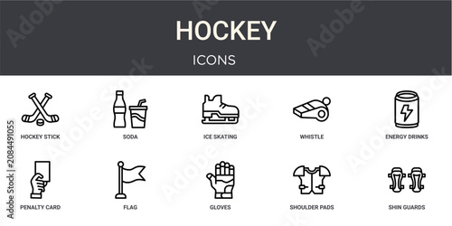 Foto Set of 10 outline Hockey icons for reports, landing pages and application screens