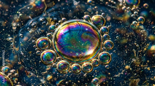Abstract Macro View of Colorful Bubbles in Chemical Liquid