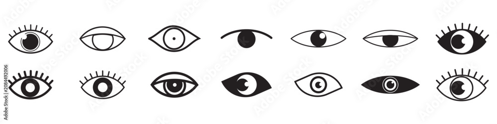 Foto Minimal eye vector icon collection with clean outline and solid design