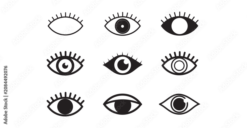 Foto Minimal eye vector icon collection with clean outline and solid design