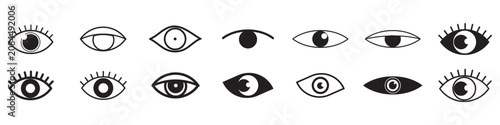 Foto Minimal eye vector icon collection with clean outline and solid design