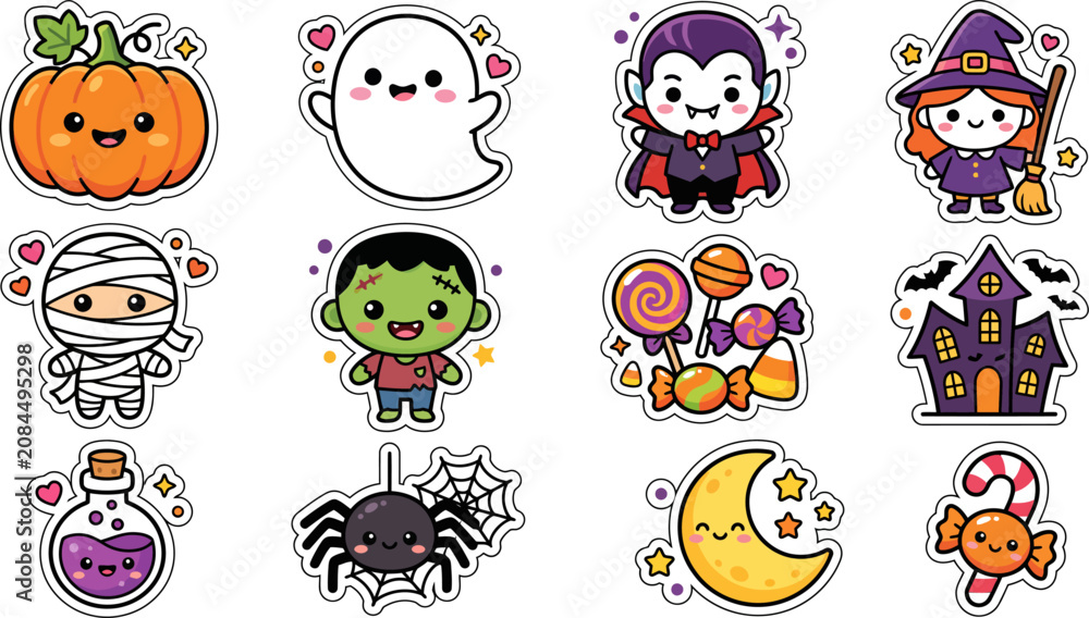 Obraz premium Cute halloween character icons set