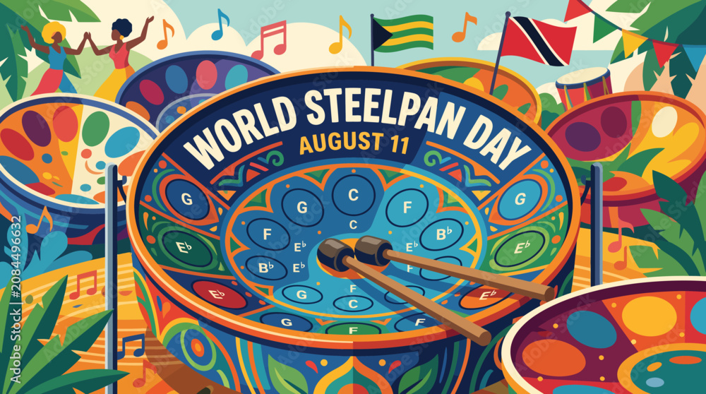 Naklejka premium Colorful World Steelpan Day vector illustration celebrating Caribbean