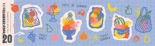 Bild auf Leinwand Large collection of hand drawn fruit elements in sketchy artistic style