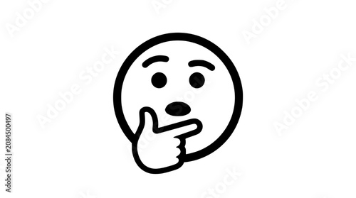 Thinking face emoji icon in black on white background 
