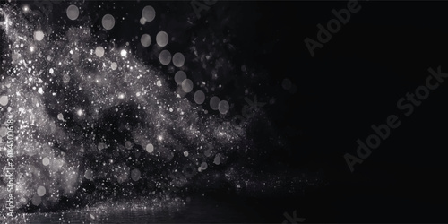 Tableau sur toile Monochrome Silver Bokeh Lights on Black Background Elegant Abstract Luxury Digit
