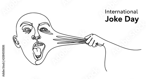 Obraz na plátně International Joke Day - Stretched Face, Funny Expression, Single Line Art