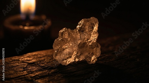 Bild auf Leinwand Extreme Macro of Single Food Element Illuminated by Nearby Candle Flame Light Source in Complete Darkness with Deep Shadow Contrast