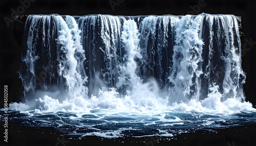 Frozen waterfall with cascading ice formations.