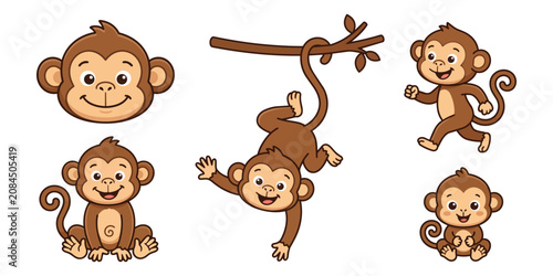 Konstfotografi Collection of playful cartoon monkey characters in various active poses with cha