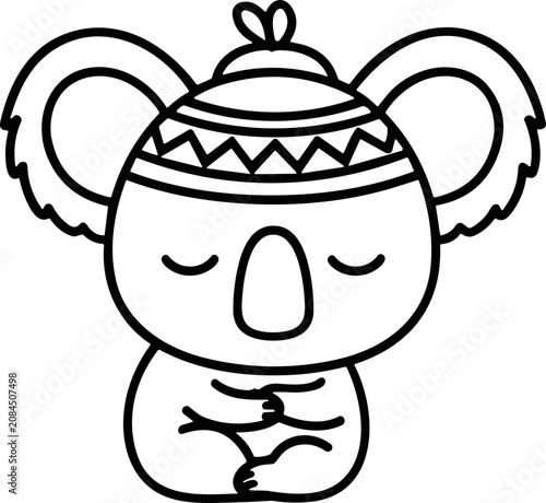 Photography Cute Koala Bear Outline with Beanie Hat and Closed Eyes, Kawaii Style