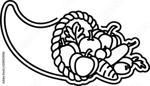Cuadro en lienzo Cornucopia Outline Filled With Harvest Vegetables and Fruits - Thanksgiving Symb