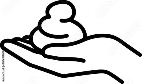 Cuadro en lienzo Hand holding dollop of cream or foam, line art icon