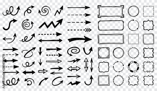 Foto Extensive set of hand drawn arrows frames and border elements with handdrawn ele