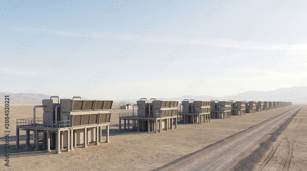 Fototapeta premium Panoramic Direct Air Capture Infrastructure on Arid Plain