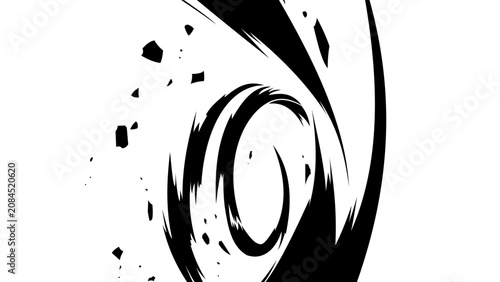 Abstract comic impact swirl isolated on transparent background. Dynamic manga vortex effect with circular motion lines and debris for action scenes and graphic design.