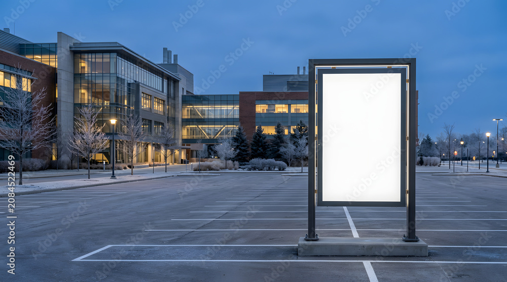 Naklejka premium empty billboard in parking lot at dusk